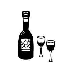 Easter wine with glasses in doodle style for different types of decoration, postcards, stickers. 