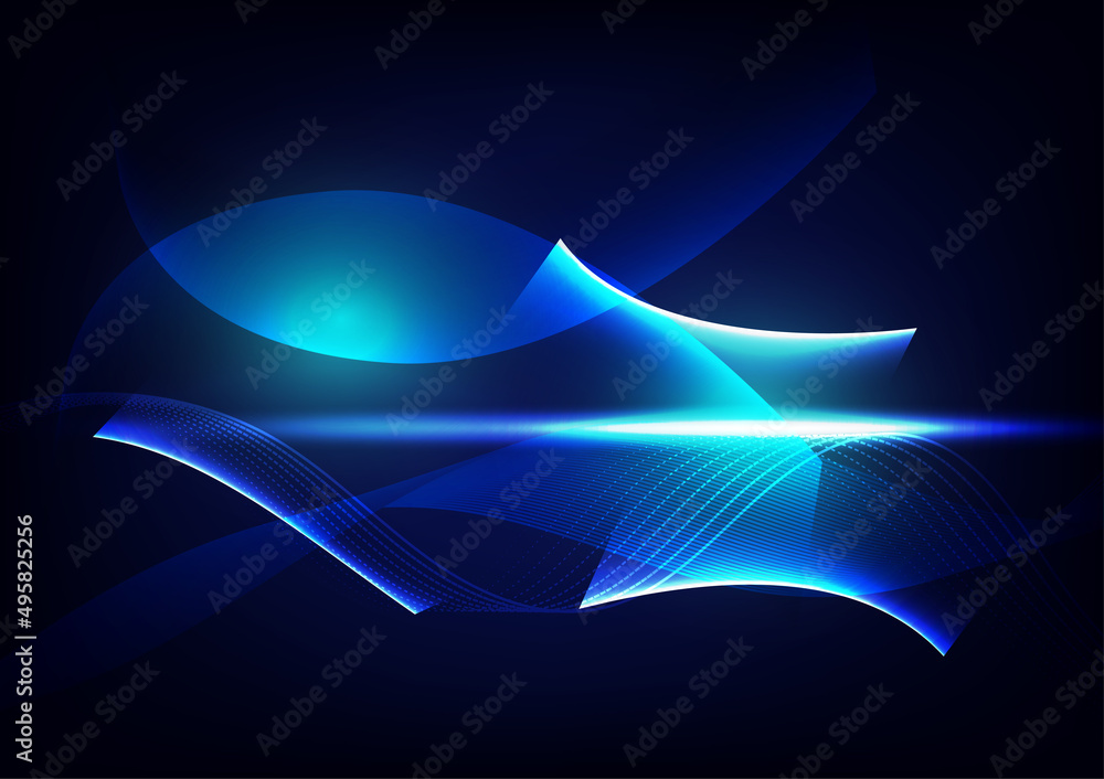 Poster blue light futuristic abstract wave line, smooth pattern, communication data technology curve concep