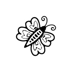 Cute butterfly in doodle style for any kind of decoration, postcards, stickers. 