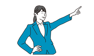 自信を持って指差しをするアジア人ビジネスウーマン