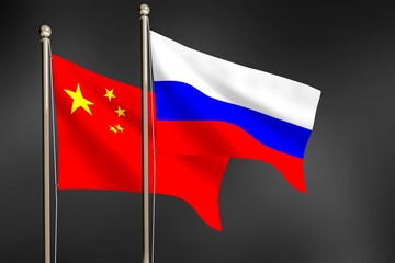 Flags of China and Russia. Friends country concept. Relationships between countries.