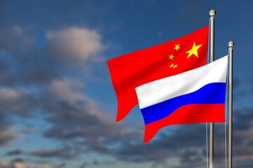 Flags of China and Russia. Friends country concept. Relationships between countries.