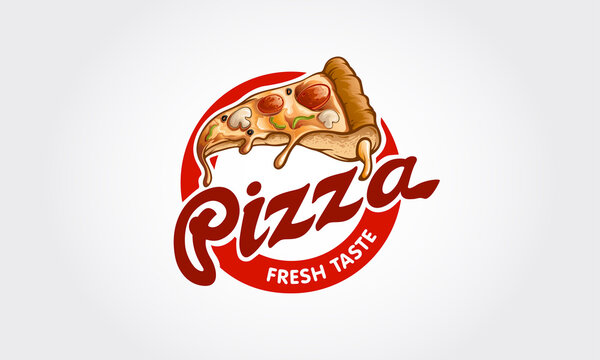 Pizza Vector Logo Cartoon. This logo is highly suitable for any pizza related restaurant, fast food, delivery, bistro, catering and Italian food related businesses. 