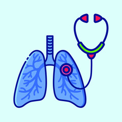 Human lungs and stethoscope colored icon. Diagnosis of pulmonary diseases. Collection of stylish icons on the theme of medical tools, drugs and healthcare diagnostics. Vector outline illustration.