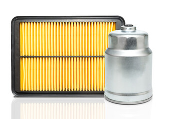 New square car air filter and oil filter engine car on white