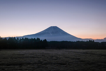 Fototapeta premium 静岡県富士宮市朝霧高原のキャンプ場からの富士山と日の出