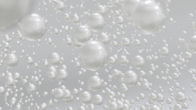 3D rendering cosmetic White pearl bubble Moisturizing design on background. Abstract science background with bubbles on water. Cosmetic bubble essentials design. © J9P