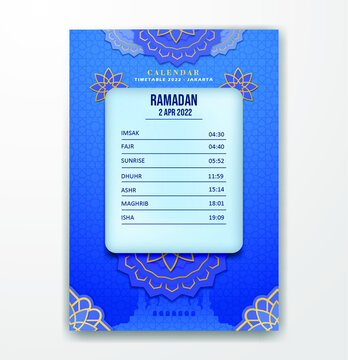 Realistic ramadan prayer times and imsak calendar template 