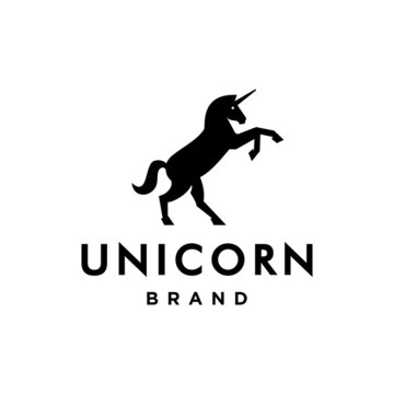 Horse unicorn Pegasus with horn logo design icon Vector. standing stallion horse licon Illustration.