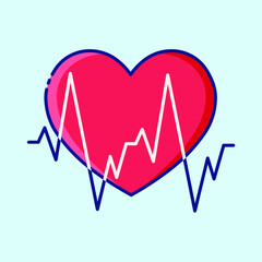 Heart cardiogram color icon on light blue background. Heartbeat symbol. Collection of vector icons on the theme of medical tools, drugs and healthcare diagnostics.