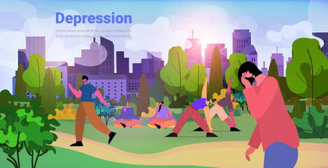 tired depressed woman walking in park girl feeling desperate mental health diseases depression concept