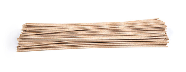 Dried raw japanese soba noodle isolated on a white background.