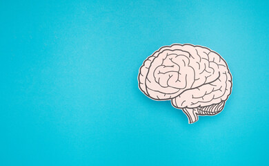 A brain shape made from paper on a light blue background