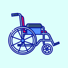 Fototapeta na wymiar Wheelchair color icon on light blue background. Medical equipment to make life easier for the disabled. Collection of vector icons on the theme of medical tools, drugs and healthcare diagnostics.