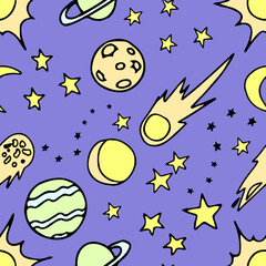 seamless pattern international day of cosmonautics. color vector illustration.
