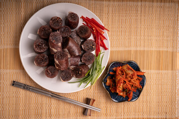 The Korean Blood Sausage or Sundae, Soondae is Korean traditional national food. Street home Asian...