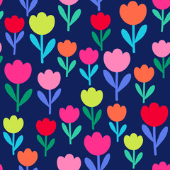 Obraz na płótnie Canvas Colorful hand drawn tulip seamless pattern background