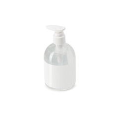 Clear hand sanitizer in a clear pump bottle mockup isolated on white background with clipping path.