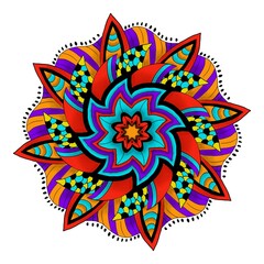 Colorful abstract flowers, roses, mandala, isolated on white background.