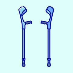 Telescopic metal elbow crutches icon on blue background. Medical equipment to make life easier for the disabled. Collection of color icons on the theme of medical tools and healthcare diagnostics.