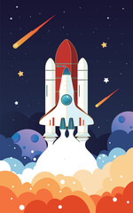 Aerospace spaceship ready to take off, world space day, vector illustration © lin