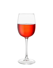 Glass of tasty wine on white background
