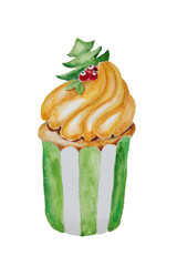 Cupcake.    Watercolor illustration isolated on white