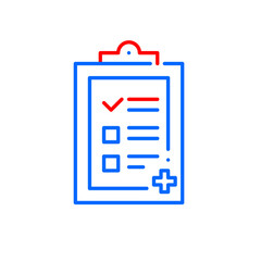 Health checklist, medical procedure agreement or checkup. Pixel perfect, editable stroke two color icon