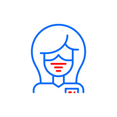 Female doctor or nurse wearing a medical protection mask. User profile picture colorful icon. Pixel perfect, editable stroke