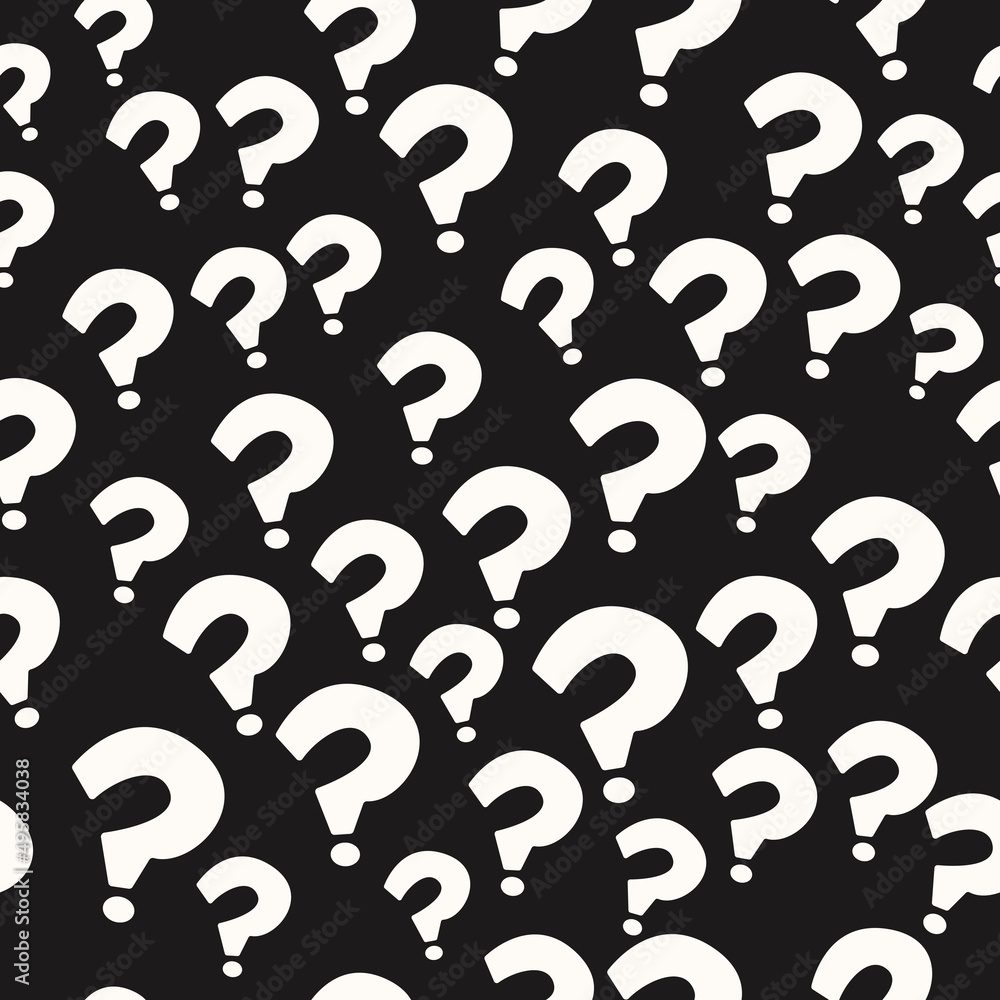 Poster Black identical question marks are scattered throughout the canvas. Vector.
