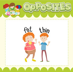 Education word card of English opposites word