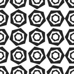 Decor hexagons in black. Vector of identical nuts.