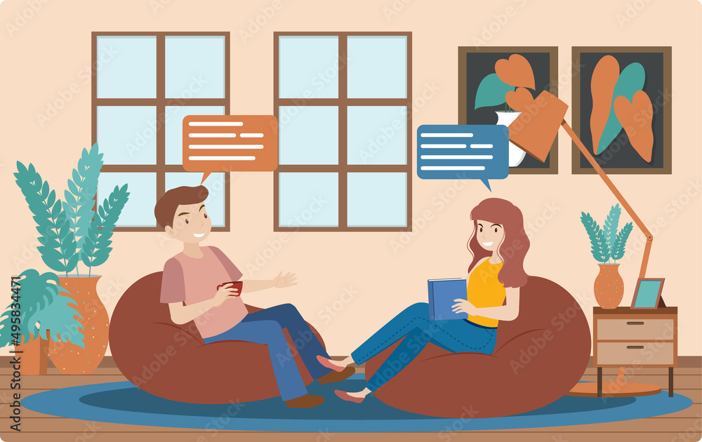 Wall mural Happy friend sitting and talking to each other