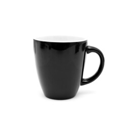 Black mug on a white background.