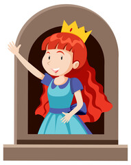 Fantasy princess character  by the window on white background