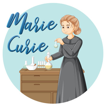 Portrait of Marie Curie in cartoon style