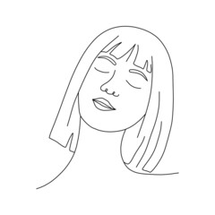 Woman face line art. Abstract minimal female portrait. Hand drawn outline female silhouette. Vector illustration in one line style.