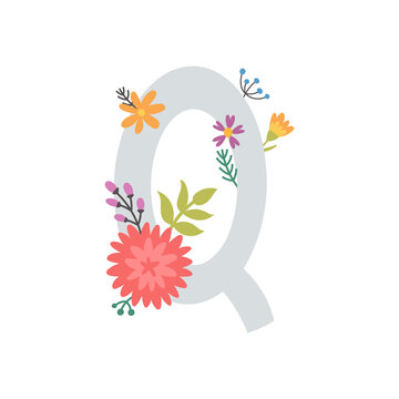 vector image of letter q and flowers