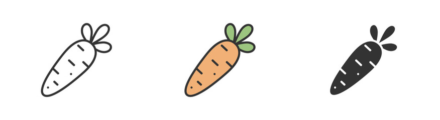 Simple minimalism carrot icons in modern style for web apps. Outline, colorful and glyph vector flat illustration