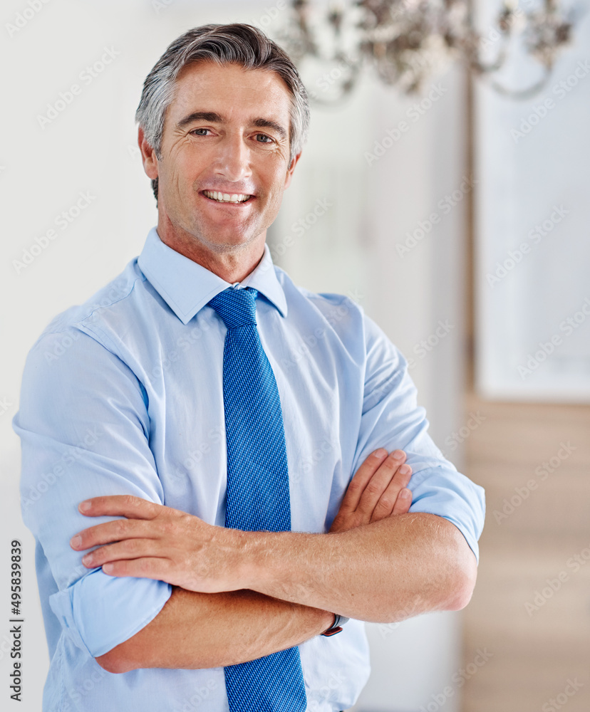 Poster doing business is what i excel at. portrait of a smiling mature businessman standing with his arms c