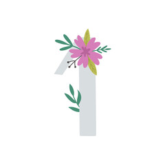 vector image of letter one and flowers