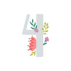 vector image of number four and flowers
