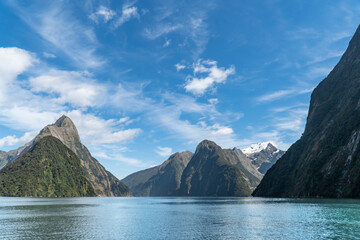 Milford Sound on a Sunny Summers Day in Fiordland National Park in the South Island of New Zealand
