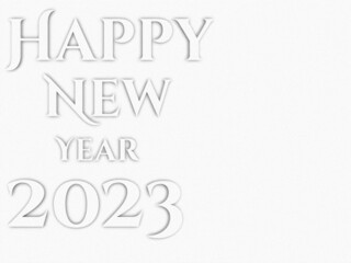 A 3D illustration white Happy New Year 2023 text isolated on white background