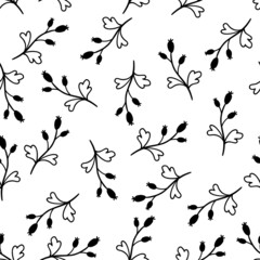 Fototapeta premium Hand drawn leaf seamless pattern. Doodle simple froral style. Leaf background vector illustration