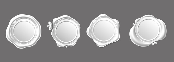 Seal wax 3d. White Wax candle stamp. Realistic vector render design elements.