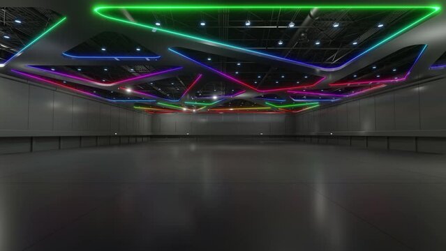 Motion Empty hall exhibition.Backdrop for exhibition stands,booth,product.
Convention hall for conference,online.3D Background for entertainment,concert
,event,sports,live.Animation loop 4k.3D render.