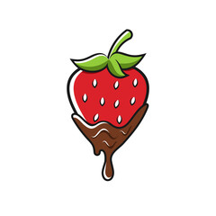 Strawberry with chocolate icon or logo illustration