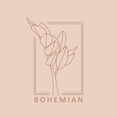 Trendy minimalist botanical abstract bohemian design icon
