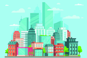 illustration of a city buildings flat background